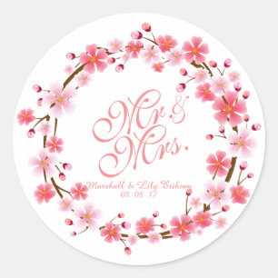 Personalised Cherry Blossom Wreath   Sticker Seal