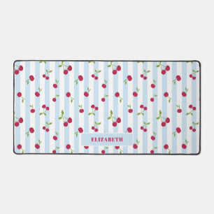 Personalised Cherry Blue Stripes Retro Cute Desk Mat