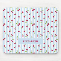Personalised Cherry Blue Stripes Retro Cute
