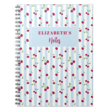 Personalised Cherry Blue Stripes Retro Cute