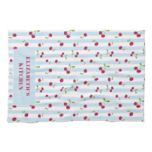 Personalised Cherry Blue Stripes Retro Cute Preppy