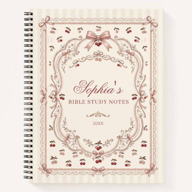 Personalised Cherry Bow Bible Study  Notebook (Front)