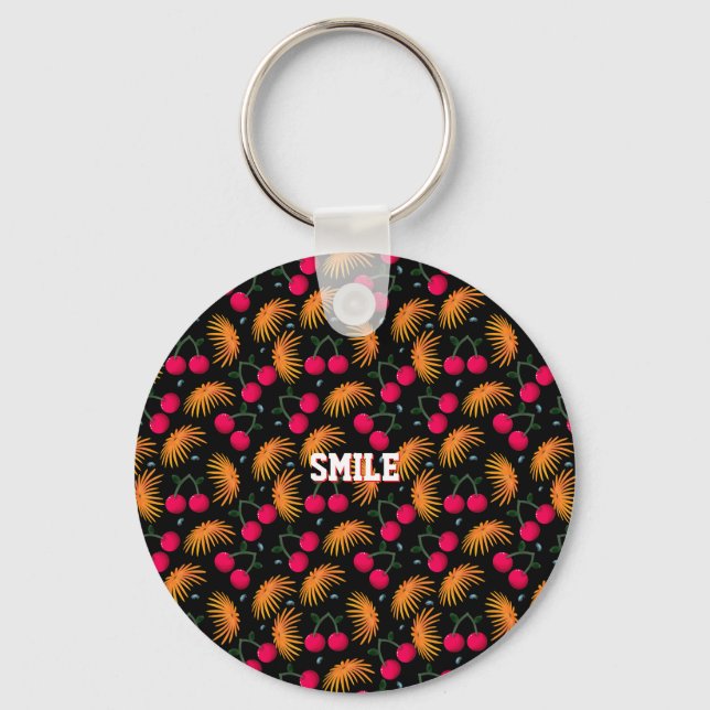 Personalised cherry floral pattern gift  key ring (Front)