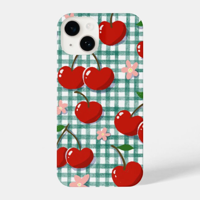 Personalised Cherry on Green Gingham Phone Case –  (Back)