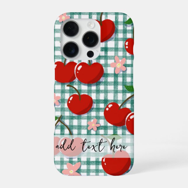 Personalised Cherry on Green Gingham Phone Case –  (Back)
