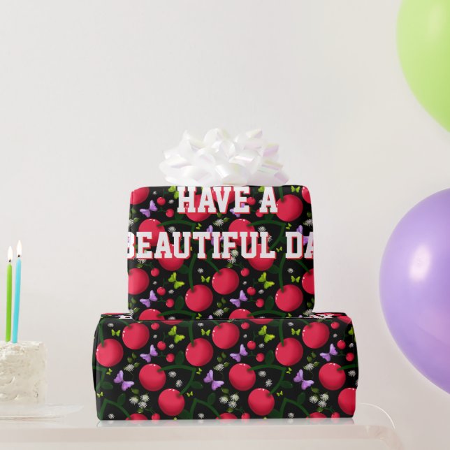 Personalised cherry pattern  wrapping paper (Party Gifts)