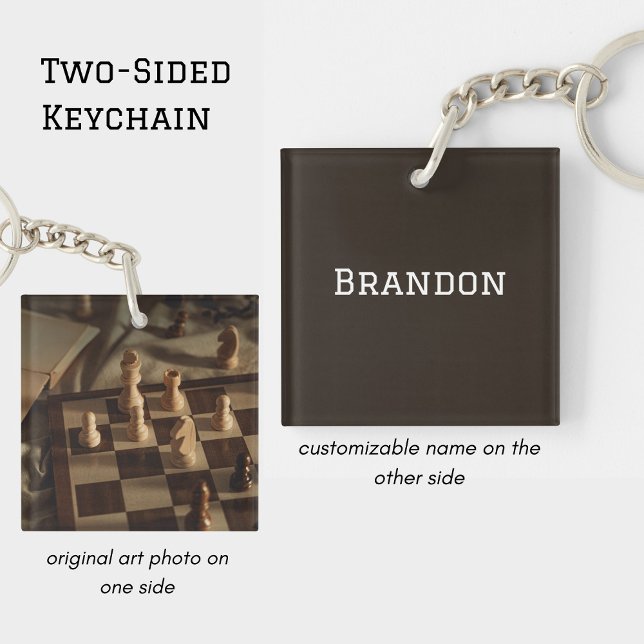 Personalised Chess Board Photo Minimal Men's Name Key Ring (Creator Uploaded)