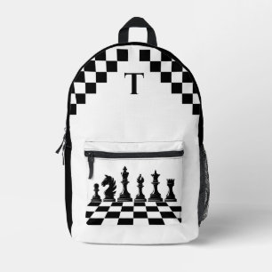 Personalised chess lovers black and white printed backpack