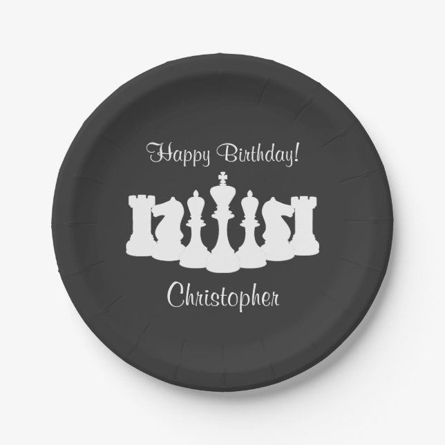 Personalised Chess Pieces Birthday Paper Plate (Front)
