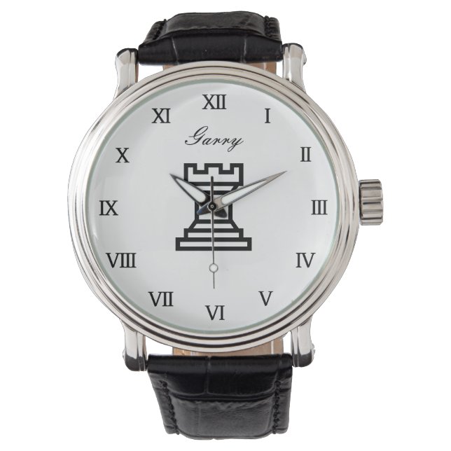 Personalised chess watch gift with the rook symbol (Front)