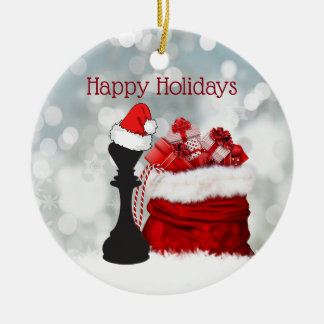 Personalised Chess Winter Snow Santa Christmas Ceramic Tree Decoration