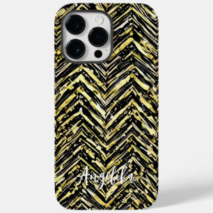 Personalised Chevron Black and Gold Name Case-Mate iPhone 14 Pro Max Case