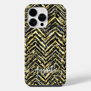 Personalised Chevron Black and Gold Name iPhone 14 Pro Max Case