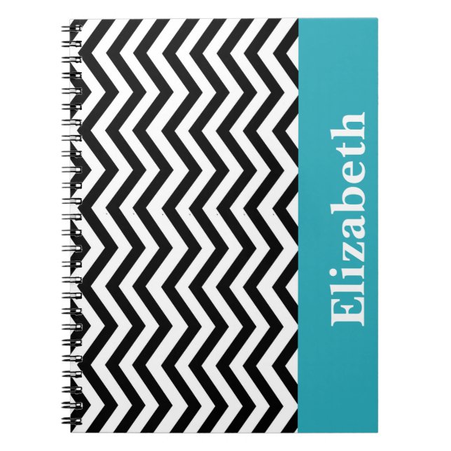 Personalised Chevron Black White Monogram Notebook (Front)