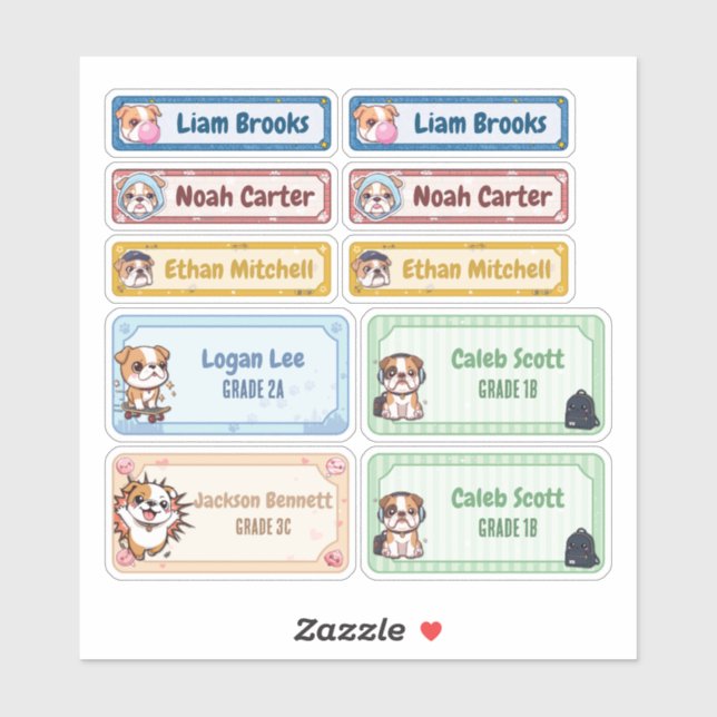 Personalised Chibi Bulldog Name Labels (Sheet)