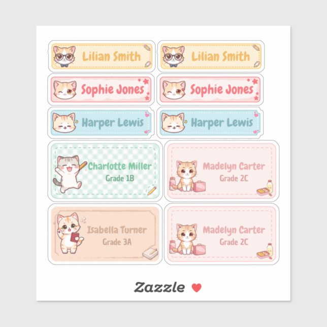 Personalised Chibi Kitten Name Labels (Sheet)