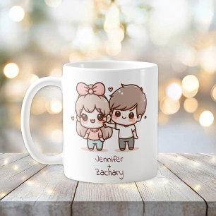 Personalised Chibi-Style Flirting Couple Coffee Mug