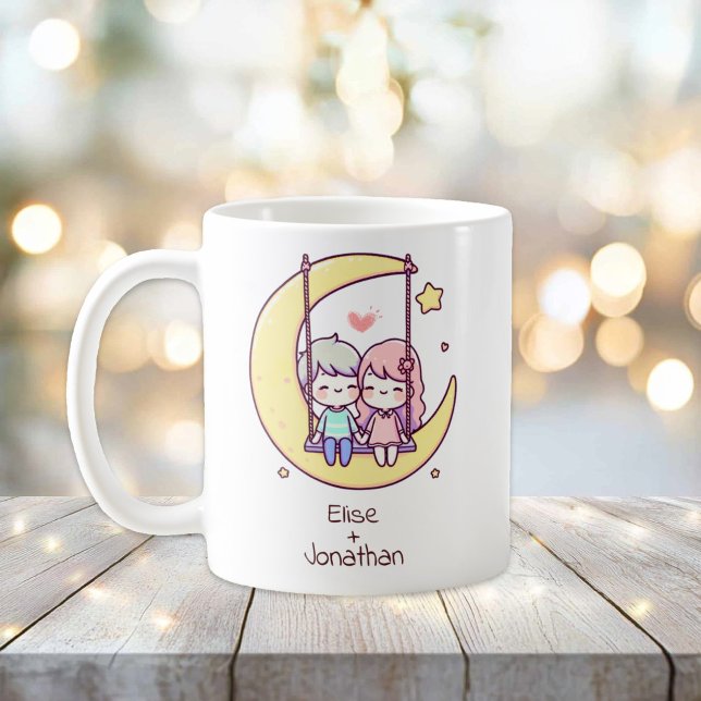 Personalised Chibi-Style Moon Swing Couple  Coffee Mug (Personalized Chibi-Style Moon Swing Couple Mug
)