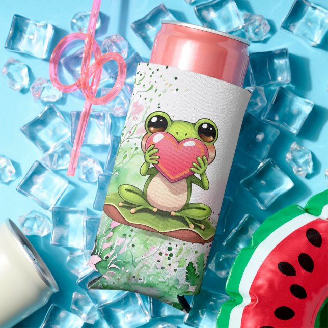 Personalised Chibi Toad in Pink and Green Seltzer Can Cooler (In Situ Summer)