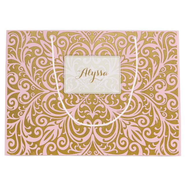Personalised Chic and Glam Upscale Pink and Gold Large Gift Bag (Front)