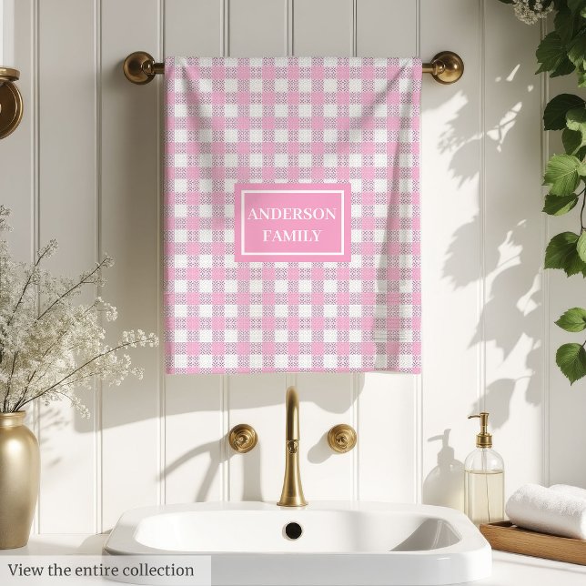 Personalised Chic Bath Towels Soft Pink Tartan Set (Personalized Chic Bath Towels Soft Pink Tartan Set)