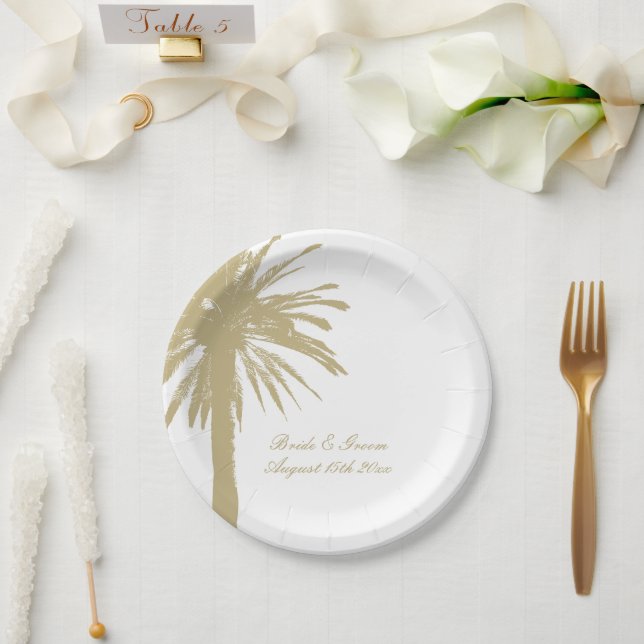 Personalised chic beach wedding paper party plates (Wedding)