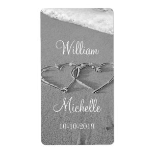 Personalised chic beach wedding wine bottle labels