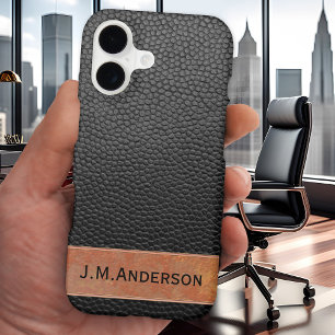 Personalised Chic Black Faux Leather Phone Case