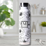 Personalised Chic Black White Monogram Water Bottle<br><div class="desc">Add a touch of chic elegance to your daily routine with this stylish water bottle, featuring a personalised monogram and name framed within a chic square detail. The bottle showcases a beautiful botanical floral pattern, bringing a sense of nature and spring to your hydration. The combination of bold serif font...</div>