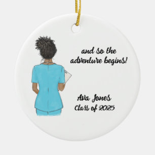 Personalised Chic Black Woman Graduation Nurse  Ceramic Tree Decoration
