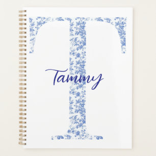 Personalised Chic Blue Toile Monogram Notebook Planner