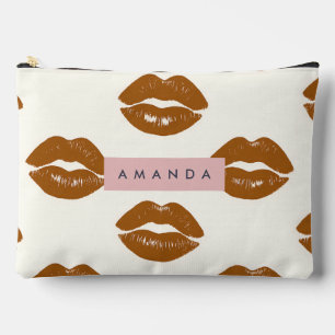 Personalised Chic Brown Lip Print Design Accessory Pouch