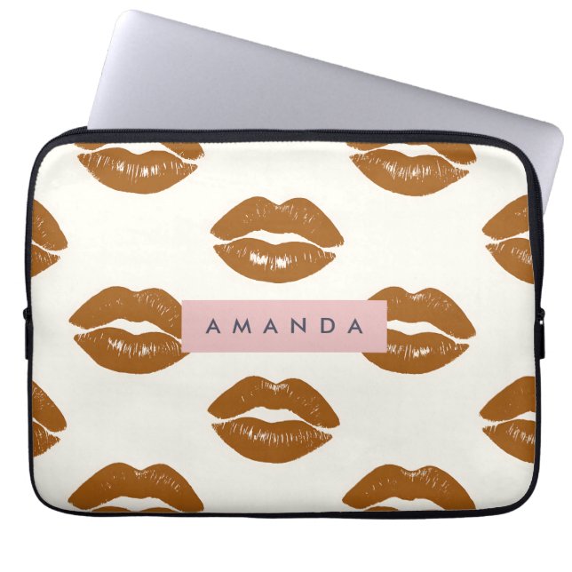 Personalised Chic Brown Lip Print Design Laptop Sleeve (Front)