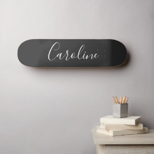 Personalised Chic Calligraphy Name Black and White Skateboard