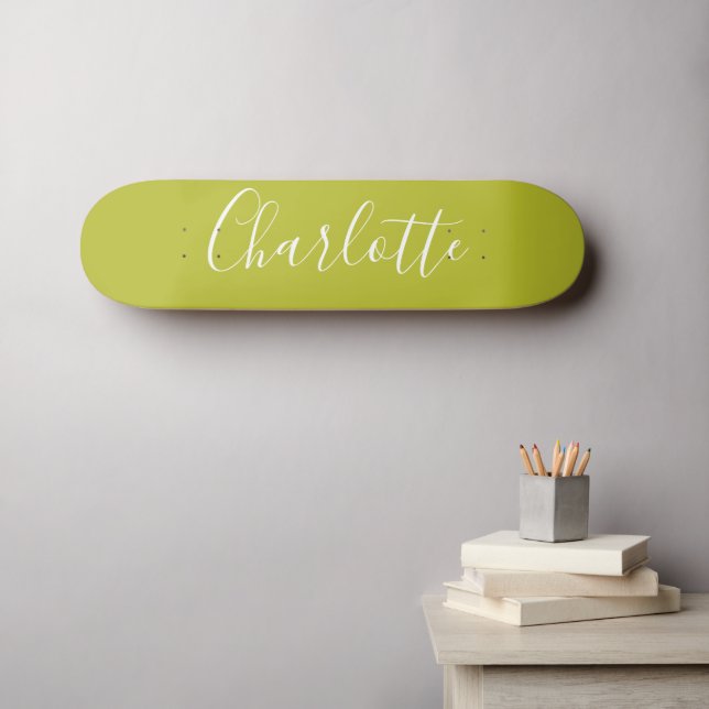 Personalised Chic Calligraphy Name Lime Chartreuse Skateboard (Wall Art (Horz))