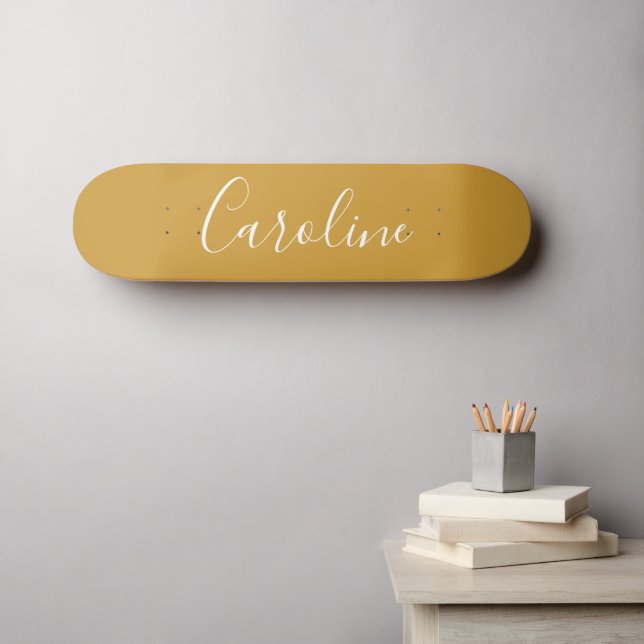 Personalised Chic Calligraphy Name Mustard Yellow Skateboard (Wall Art (Horz))