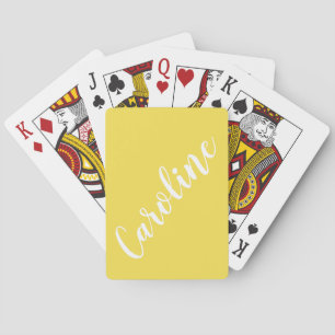 Personalised Chic Calligraphy Name Summer Yellow Playing Cards