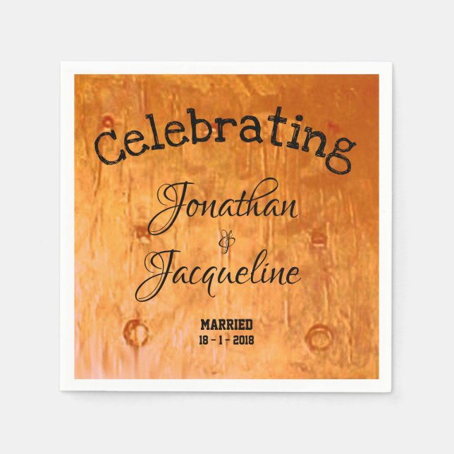 Personalised Chic Copper Fine Art Wedding Napkins (Front)