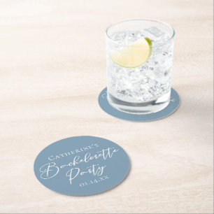Personalised Chic Dusty Blue Bachelorette Party Round Paper Coaster