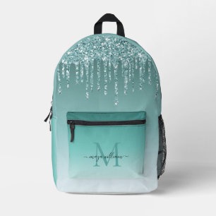 Personalised Chic Dusty Blue Glitter Drips Glam Printed Backpack