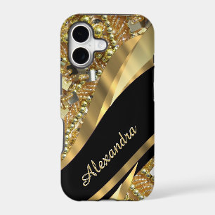 Personalised chic elegant black and gold bling