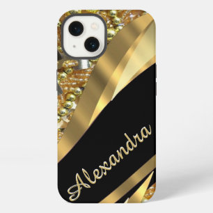 Personalised chic elegant black and gold bling iPhone 13 case