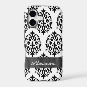 Personalised chic elegant black and white damask