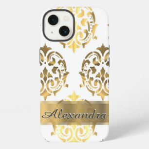 Personalised chic elegant gold and white damask iPhone 13 case