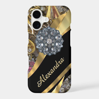 Personalised chic elegant gold rhinestone bling