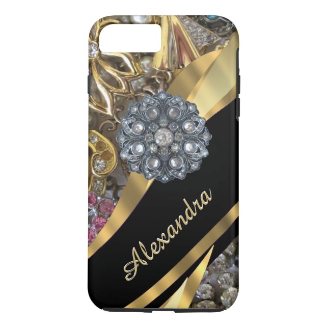 Personalised chic elegant gold rhinestone bling Case-Mate iPhone case (Back)