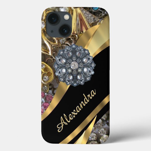 Personalised chic elegant gold rhinestone bling Case-Mate iPhone case (Back)