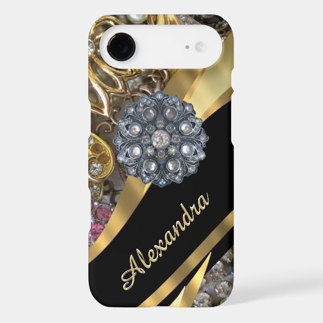 Personalised chic elegant gold rhinestone bling Case-Mate iPhone case (Back)