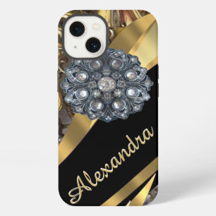 Personalised chic elegant gold rhinestone bling iPhone 13 case
