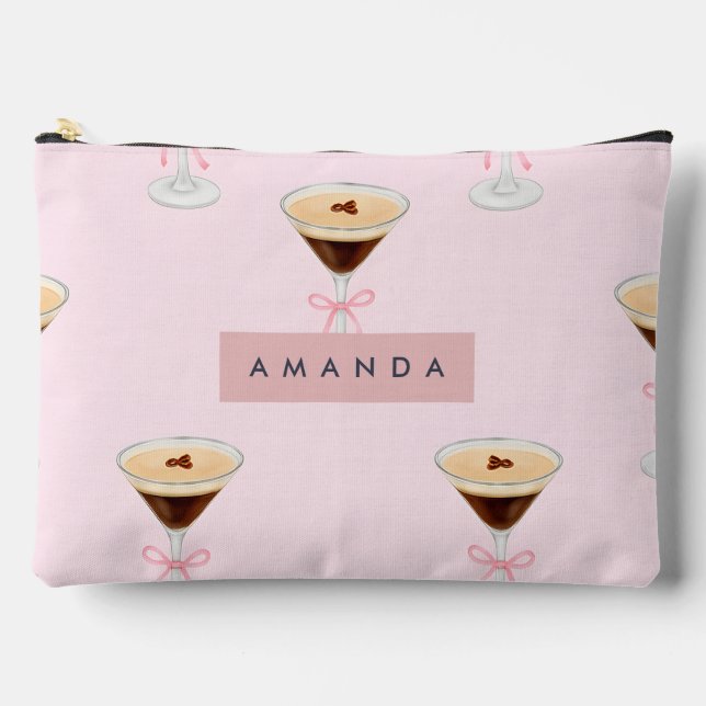 Personalised Chic Espresso Cocktail Pattern Accessory Pouch (Front)
